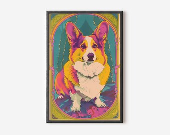 Corgis Wanddekoration | Lebendiger Hundedruck | Hunde Poster | Bunter Hund Dekor | Digitaler Download