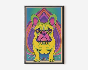 Bulldogge Wand Kunst | Bunter Hundedruck | Lebendiges Hundeposter | Hund Wand Dekor | Digitaler Download