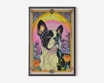 Lámina decorativa de Boston Terrier / Impresión artística de perros / Póster de perro contemporáneo / Regalo para amantes de los perros / Descarga digital