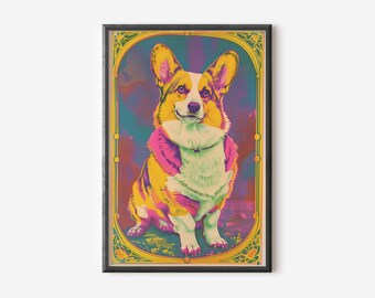 Corgis Wanddekoration | Lebendiger Hundedruck | Trippy Hund Poster | Hund Wand Dekor | Digitaler Download