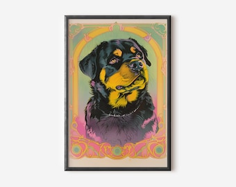 Quadri con Rottweiler / Arte moderna per cani / Poster Art Nouveau con cani / Decorazioni murali per cani / Download digitale
