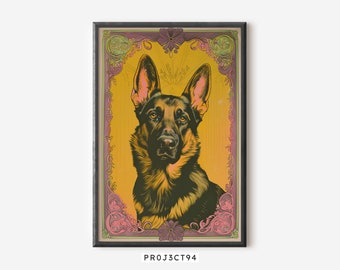 Schäferhund Wand Kunst | Bunter Hundedruck | Lebendiges Hundeposter | Hund Wohnkultur | Digitaler Download