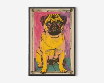 Mops Wandkunst | Hund Kunstdruck | Hunde Poster | Bunter Hund Dekor | Digitaler Download