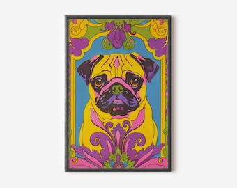 Mops Wandkunst | Lebendiger Hundedruck | Hunde Poster | Moderner Hunde Dekor | Digitaler Download