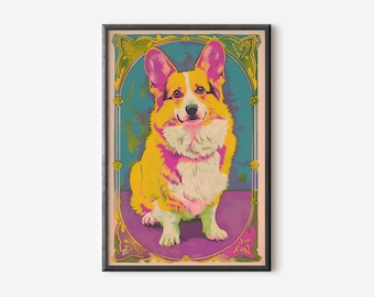 Corgis Wandkunst | Bunter Hundedruck | Boho Hunde Poster | Einzigartige Hunde Geschenk | Digitaler Download
