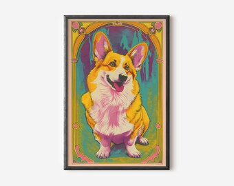 Lámina decorativa de Corgi / Póster retro de perro / Decoración de pared con arte canino / Descarga digital