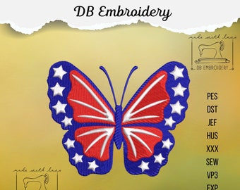 American Flag Butterfly Embroidery Design: Patriotic 4th of July (Instant Download)