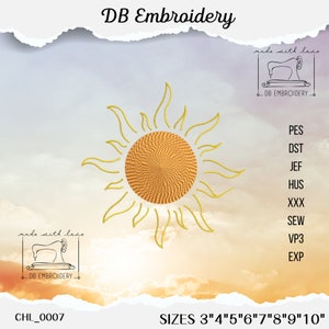 Sun embroidery design for baby clothes - Multiple Sizes 3" to 10" - Compatible with PES, DST, JEF...  Machine Embroidery File