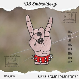 Motif de broderie Rock on hand | Cors de métaux lourds | Tailles 3" à 7" | Formats multiples | écusson thermocollant | Vêtements punk rock | Broderie DB
