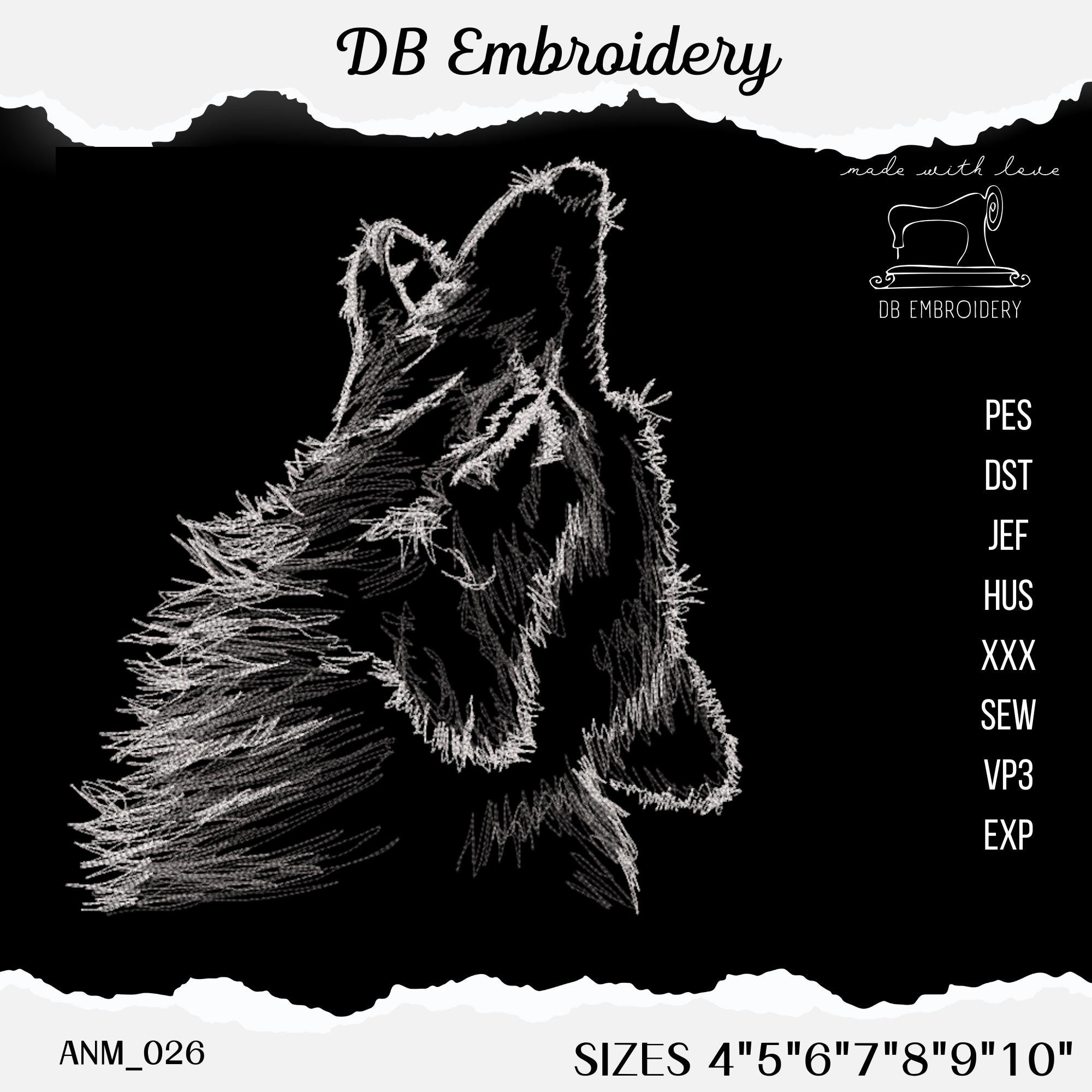 Wolves Dst Linear Wolf Embroidery Design: Black and White Sketch (PES, DST, JEF ...