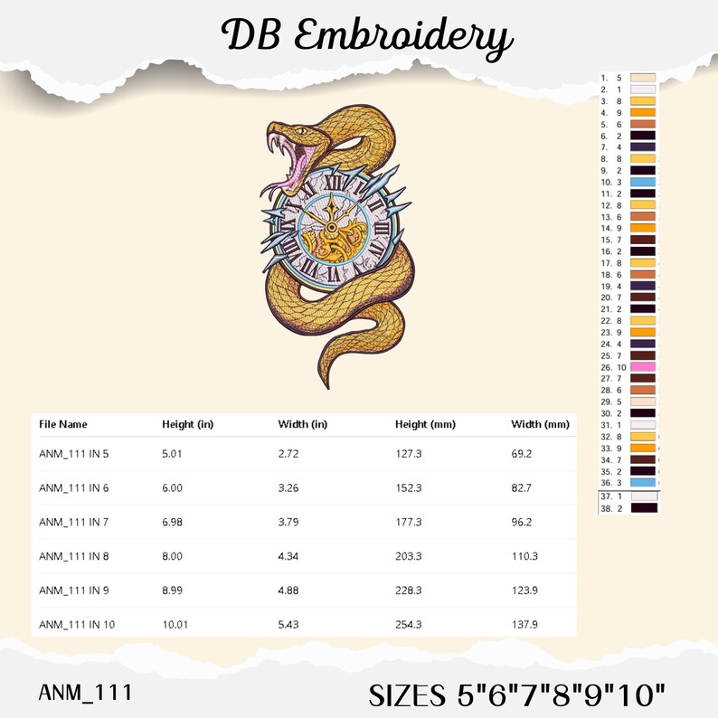 Pes Format Snake Snake Clock Embroidery Design PES,DST - Etsy