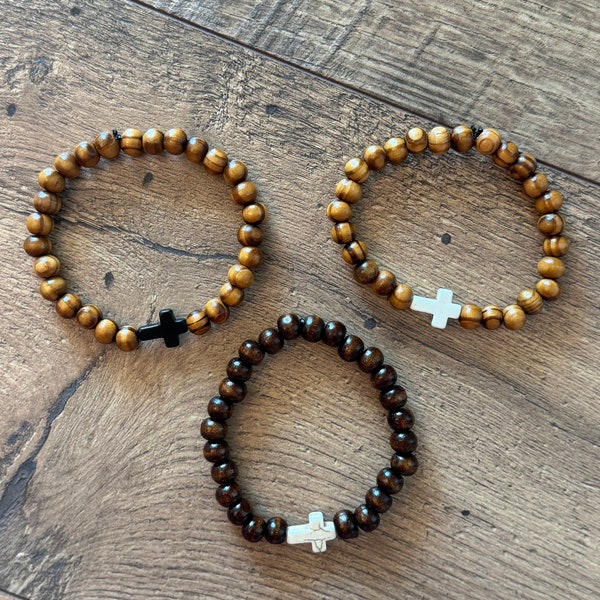 Men’s Beaded Cross Bracelets, Wood Beads, Love, Fathers Day Gifts, LoveStacks, LoveStack