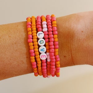 Pink and Orange Beaded Bracelet Stack, Seed Beads, Easter gift, LoveStacks, LoveStack, Summer Jewelry