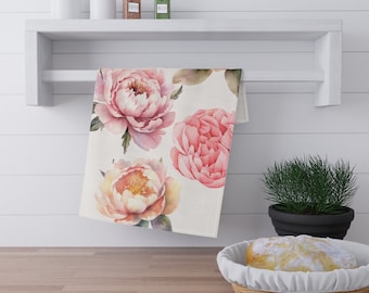 Kitchen Towel, Tea Towel, Hand Towel, Dish Towel, Peonies Towel, Floral Towel, Mother's Day Gift