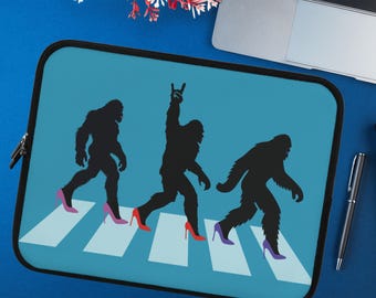 Bigfoot Abbey Road-laptophoes, sasquatch in hakken, neopreen iPad-hoesje