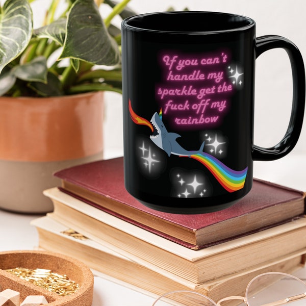 Unicorn Shark Coffee Mug, Colorful  Mental Health Mug, Rainbow Design, Sarcastic Gift for Neurodivergent, Colorful Novelty Cup, Sassy Gift