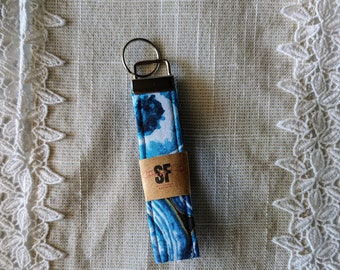 Blue, White, & Gold Tie Dye Marbled Key Fob Wristlet