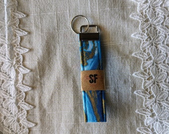 Blue & Gold Marbled Key Fob Wristlet