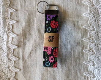 Colorful Flower on Black Base Key Fob Wristlet