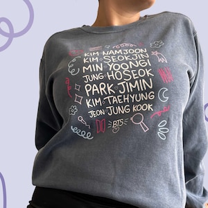 BTS Fan Chant Sweatshirt Bts Pullovers Unisex Kpop Fan Gift Handdrawn BTS members Jungkgook Taehyung JHope Jimin Suga Namjoon Jin