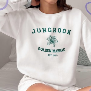 Jungkook Sweatshirt JK BTS Jumper Fanart Bts Jungkook White Pullover Jungkook Gift for Army Vintage Bts Sweatshirt Varsity
