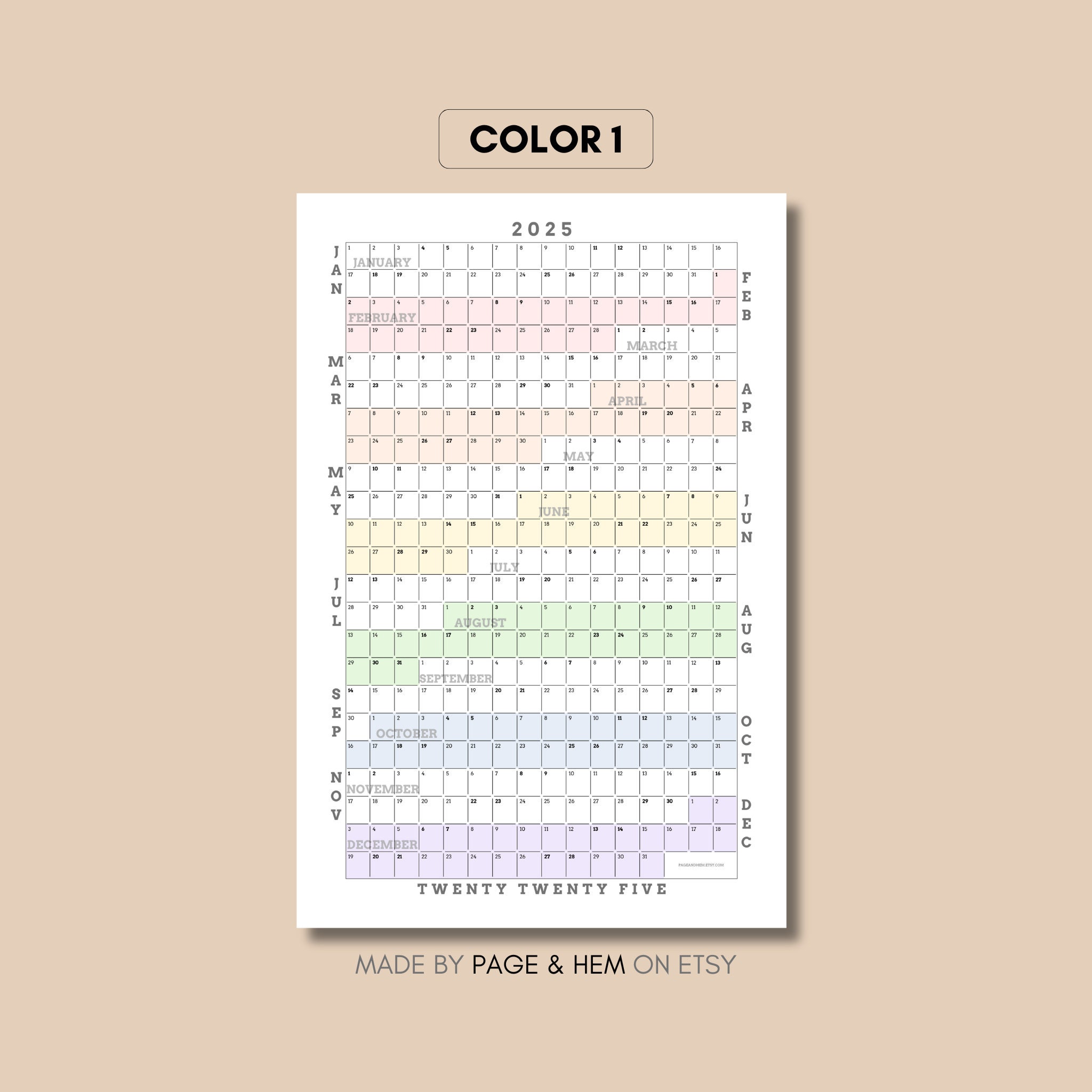 2024 2025 Full Year Calendar Printable, Yearly Calendar, 365 Day