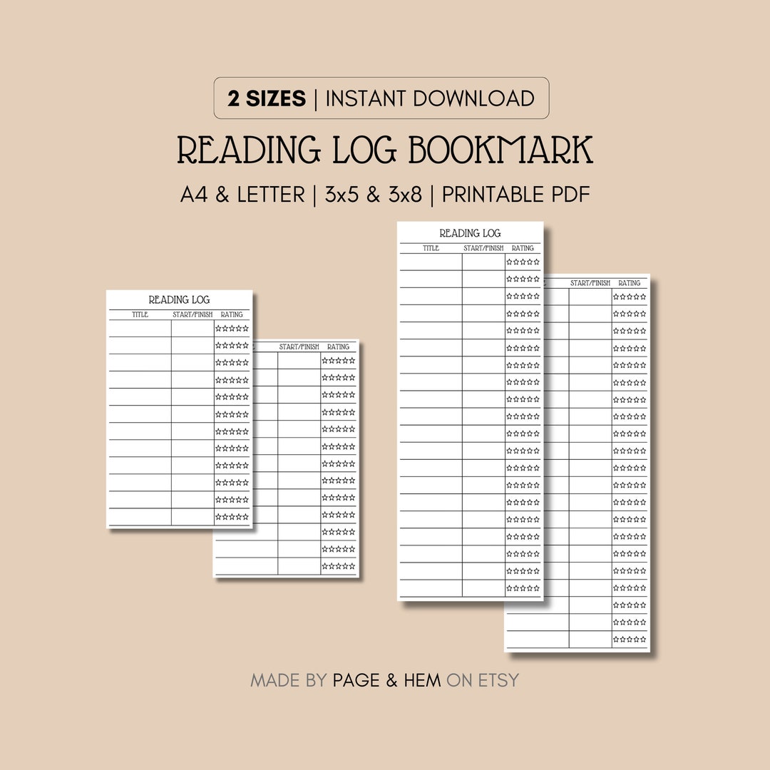 Reading Log Bookmark Printable Reading Journal Book Tracker Bookmark Reading Log Bookmark Printable Reading Journal Book Tracker Bookmark