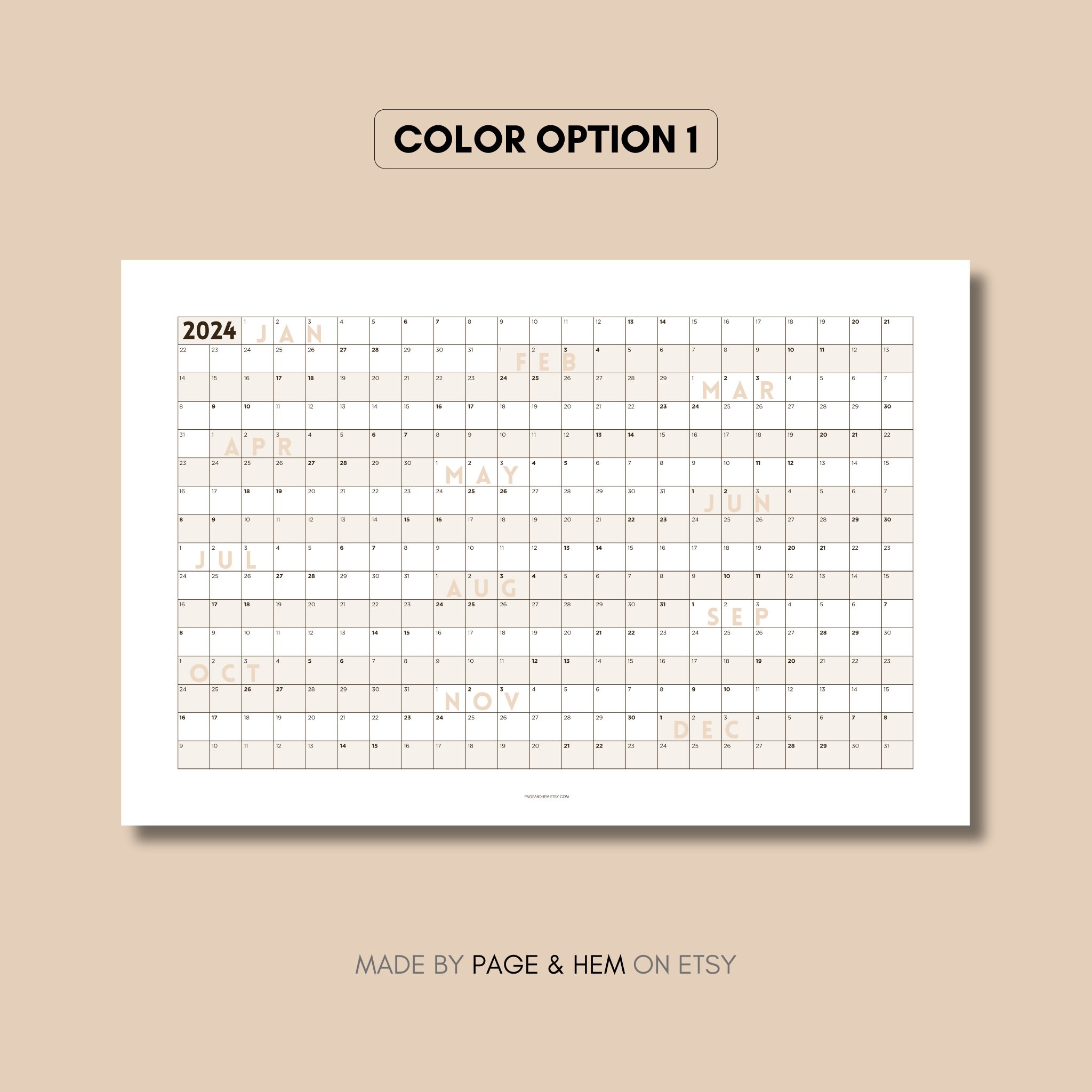 2024 2025 Full Year Calendar Printable, Yearly Calendar, 365 Day