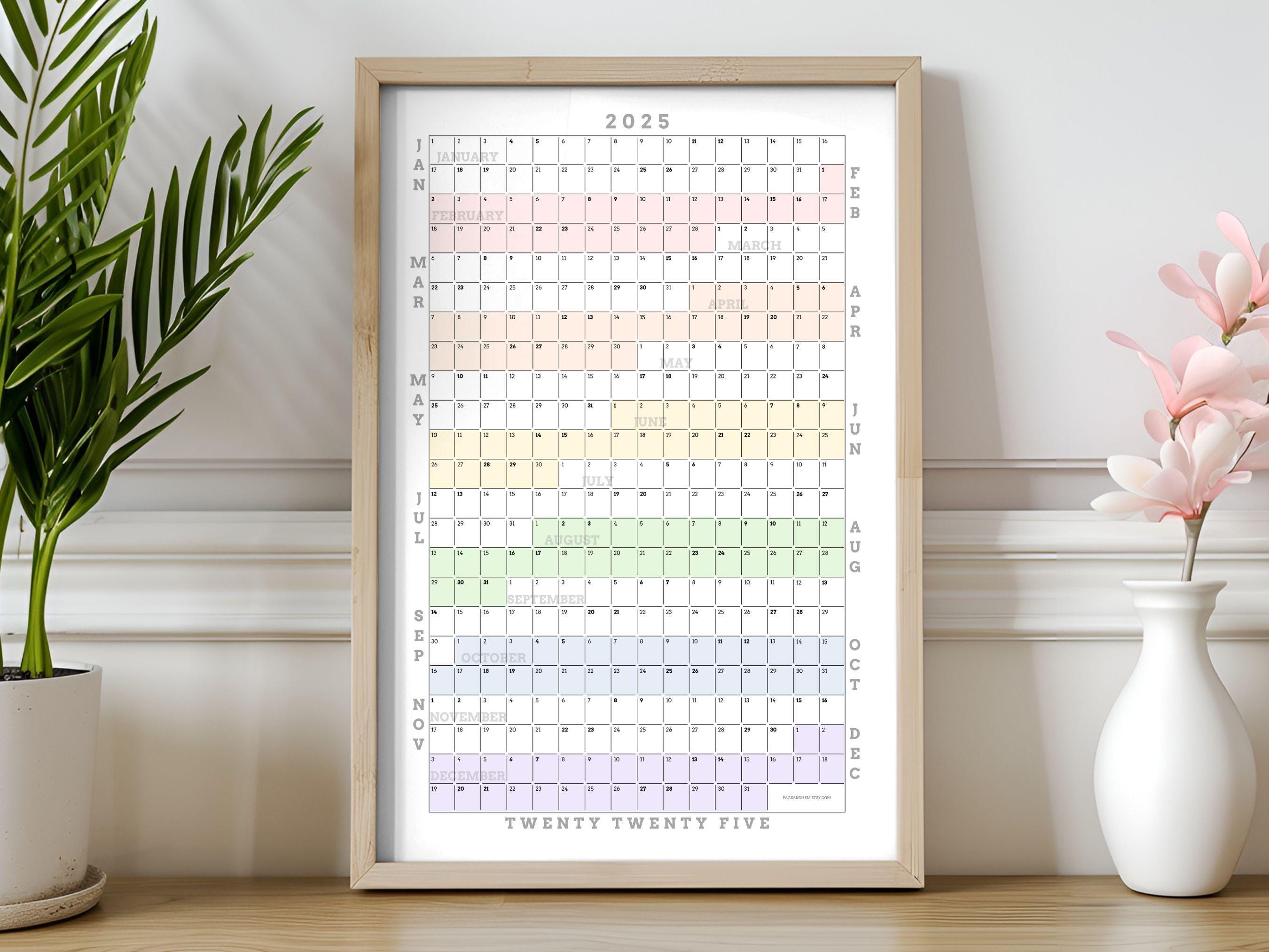 2024 & 2025 Full Year Calendar Printable, Yearly Calendar, 365 Day