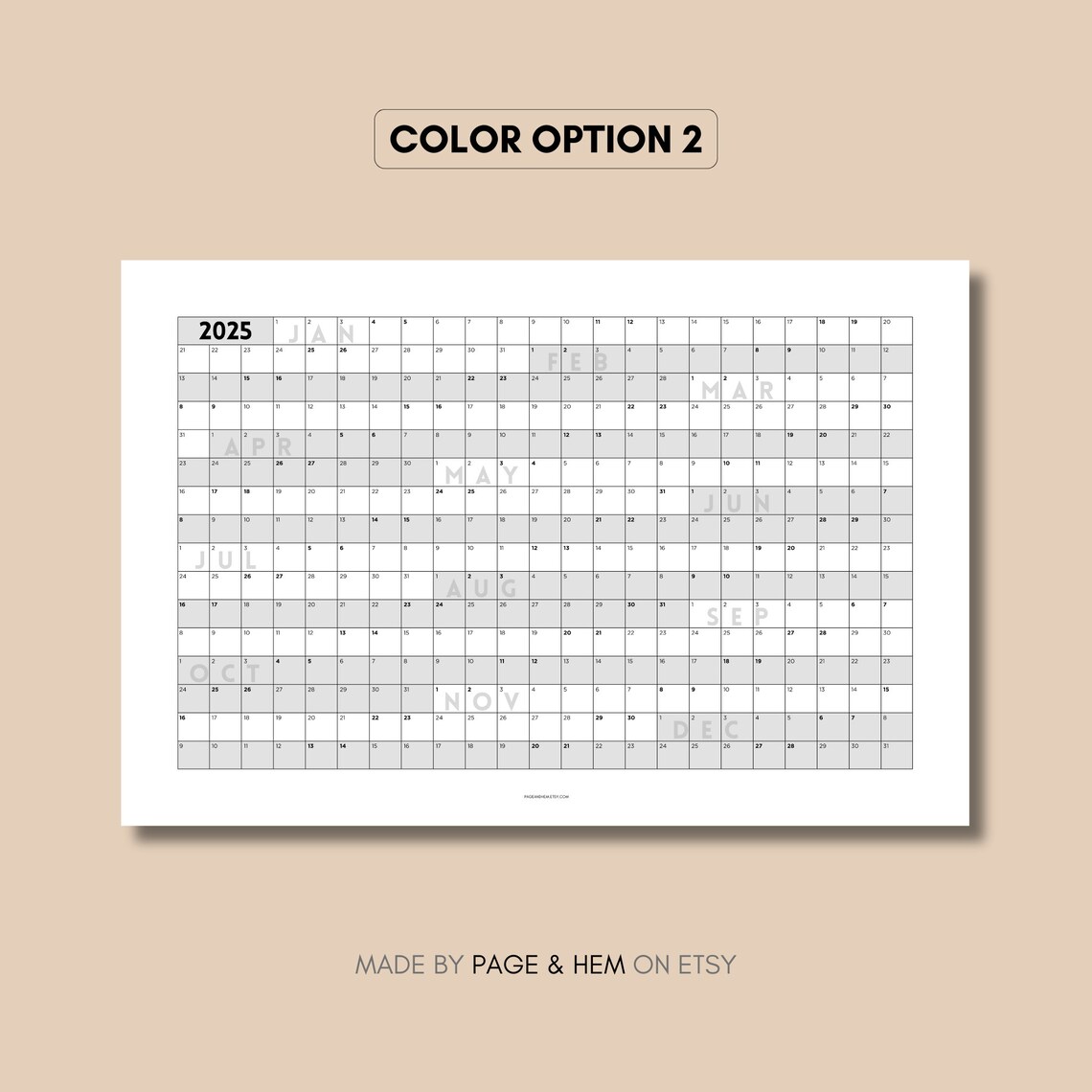 2025 Full Year Calendar Printable, Yearly Calendar, 365 Day Calendar