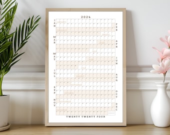2024 Full Year Calendar, Yearly Calendar, 365 Day Calendar, Wall Calendar Poster, Calendar Print, Print & Ship, Poster Print, 20x30, 24x36