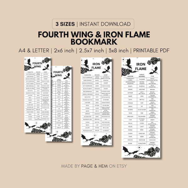 Fourth Wing Bookmark Printable - Etsy