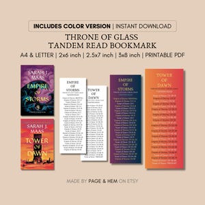 Throne of Glass Tandem Read Bookmark Printable, Reading Guide Bookmark, 3 Sizes
