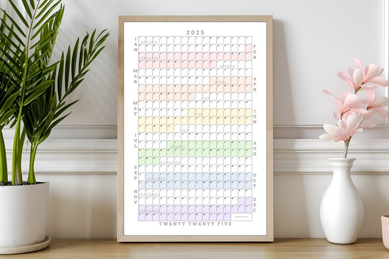2025 Full Year Calendar Printable, Yearly Calendar, 365 Day Calendar