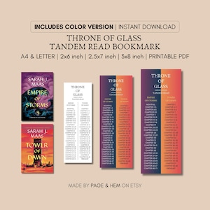 Throne of Glass Tandem Read Bookmark Printable, Reading Guide Bookmark, 3 Sizes