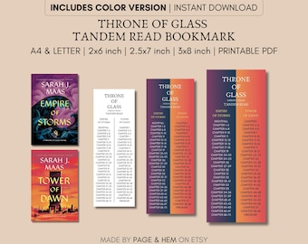 Throne of Glass Tandem Read Bookmark Printable, Reading Guide Bookmark, 3 Sizes