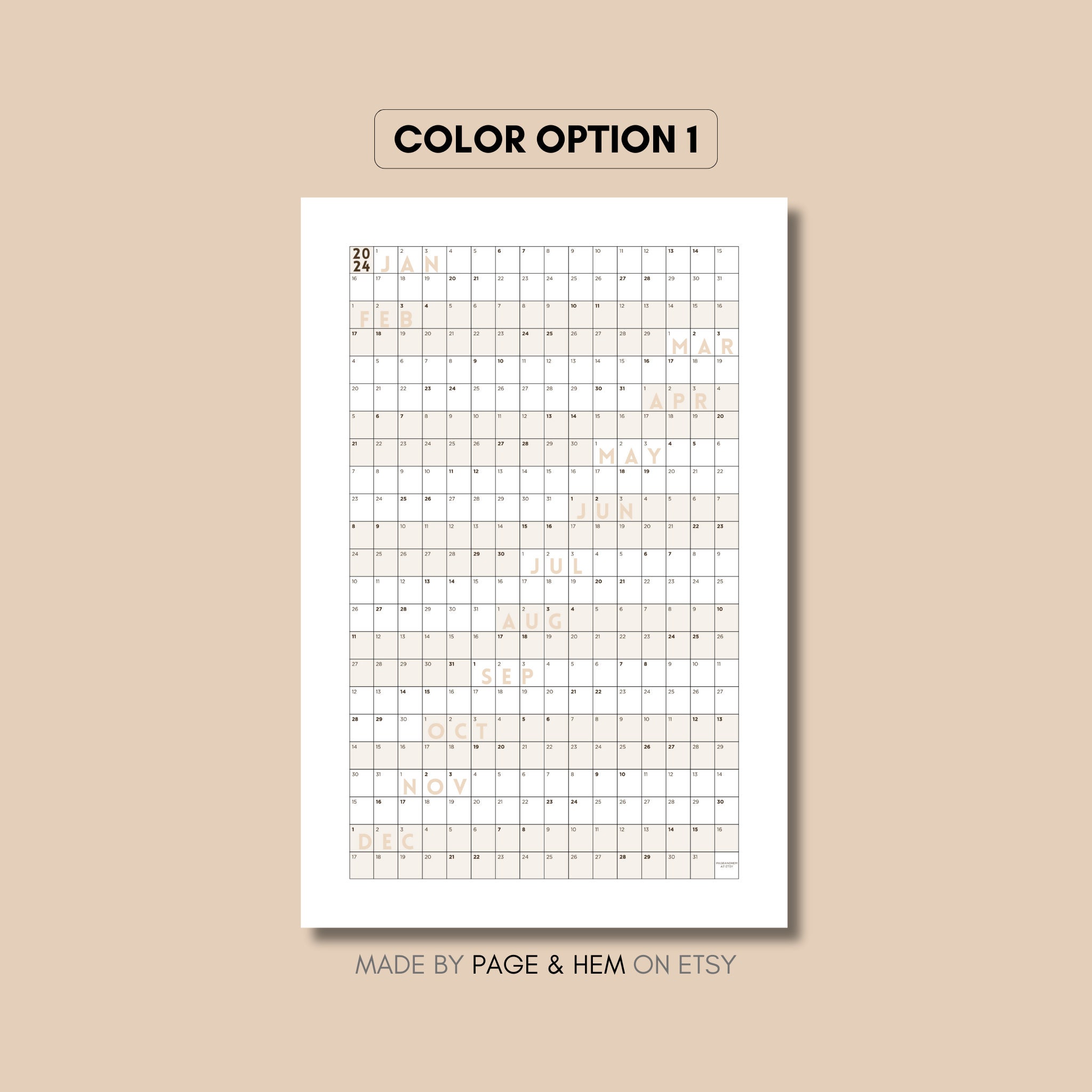 2024 2025 Full Year Calendar Printable, Yearly Calendar, 365 Day