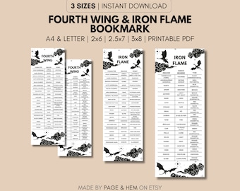 Fourth Wing & Iron Flame Bookmark Printable, Characters, Dragon Types, Signets, Rebecca Yarros, Fourth Wing Series, 2x6 | 2.5x7 | 3x8 Inches