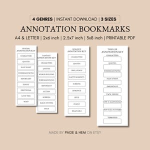 Marcador de anotaciones imprimible, anotaciones generales, anotaciones de fantasía, anotaciones de romance, anotaciones de suspense, paquete de marcapáginas de anotaciones