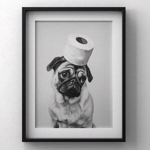 Funny Pug Art Print – Toilet Paper Trouble Wall Decor | Digital Download