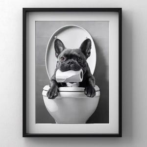 Funny Bulldog Bathroom Art – Toilet Paper Wall Print – Minimalist Digital Download