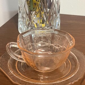 Vintage U.S. Glass “Octagon” Pink Depression Glass Teacup & Saucer Set of 2 (c. 1927–1930s) image 15