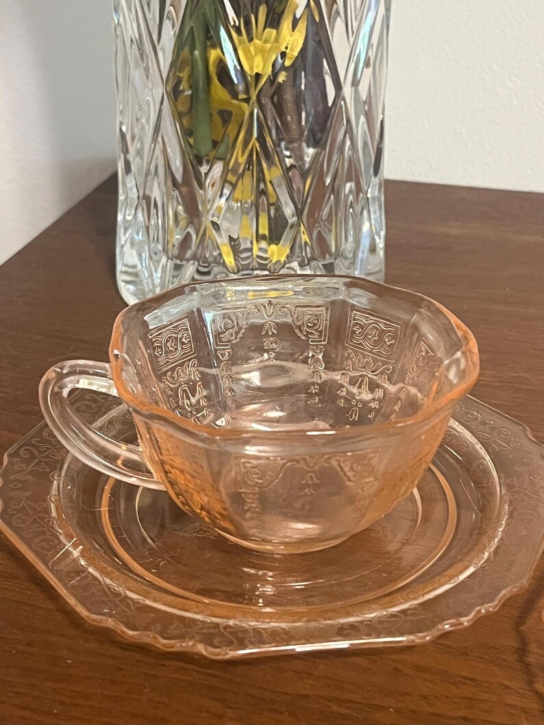 Vintage U.S. Glass “Octagon” Pink Depression Glass Teacup & Saucer Set of 2 (c. 1927–1930s) image 15