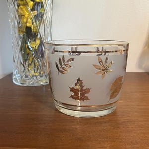 Vintage Libbey Golden Foliage Ice Bucket // Frosted Glass with 22k Gold Leaf // Mid-Century 1950s–70s Barware