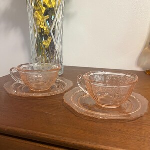 Vintage U.S. Glass “Octagon” Pink Depression Glass Teacup & Saucer Set of 2 (c. 1927–1930s) image 3