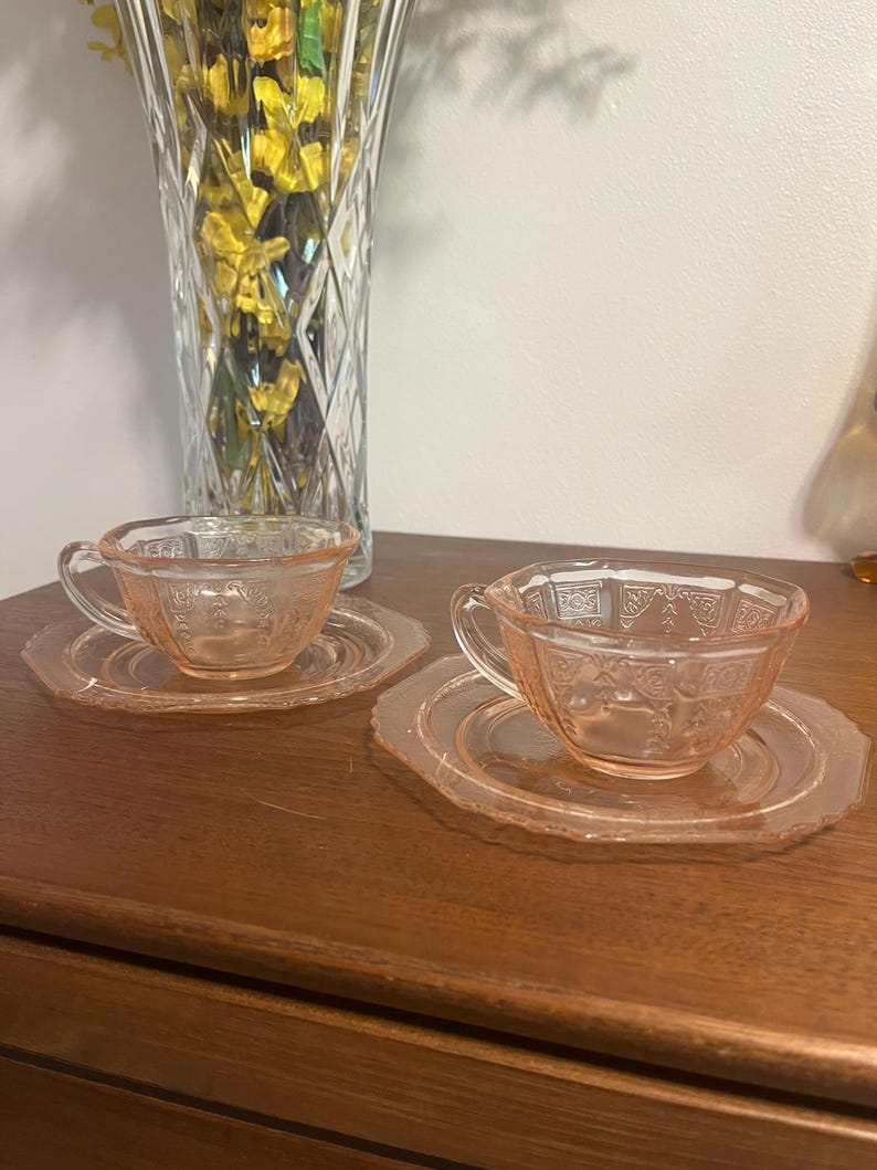 Vintage U.S. Glass “Octagon” Pink Depression Glass Teacup & Saucer Set of 2 (c. 1927–1930s) image 3