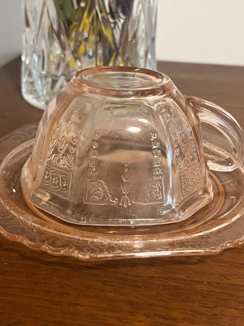 Vintage U.S. Glass “Octagon” Pink Depression Glass Teacup & Saucer Set of 2 (c. 1927–1930s) image 16