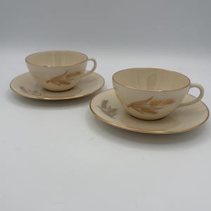 Vintage Lenox Wheat Cups and Saucers Set | Ivory Gold Trim Porcelain