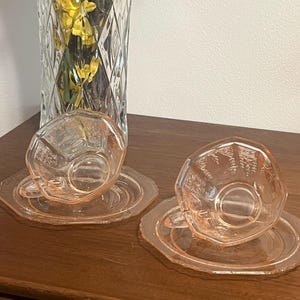 Vintage U.S. Glass “Octagon” Pink Depression Glass Teacup & Saucer Set of 2 (c. 1927–1930s) image 12