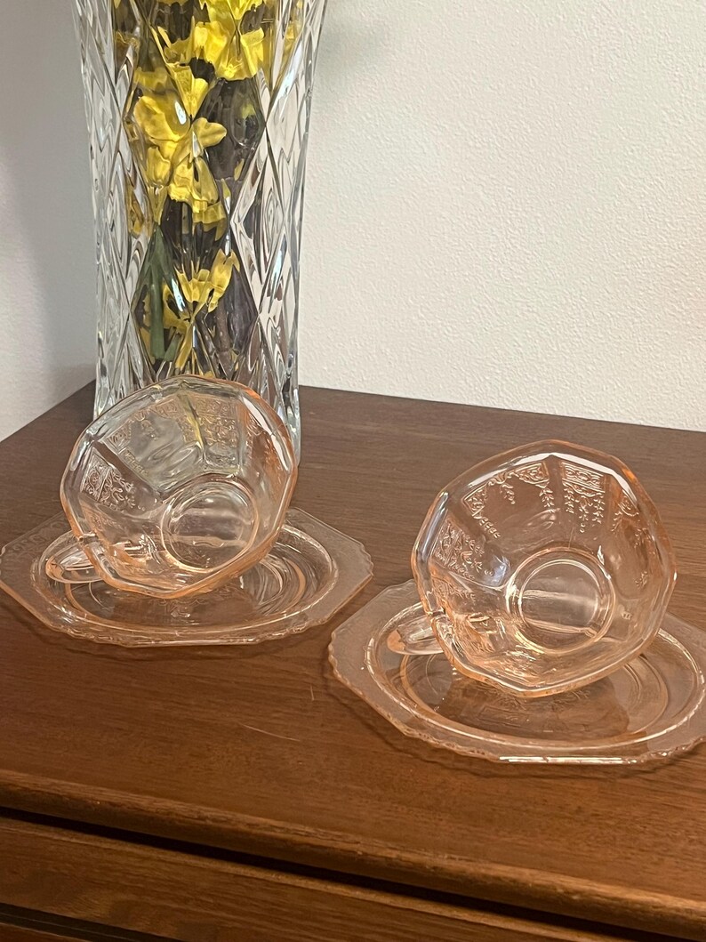 Vintage U.S. Glass “Octagon” Pink Depression Glass Teacup & Saucer Set of 2 (c. 1927–1930s) image 12